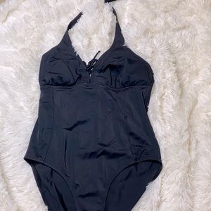 Islander Black One Piece Halter Tie Bathing Swimsuit Size 12